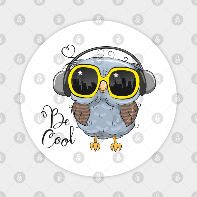 Cute owl with sunglasses and headphones Magnet by Reginast777